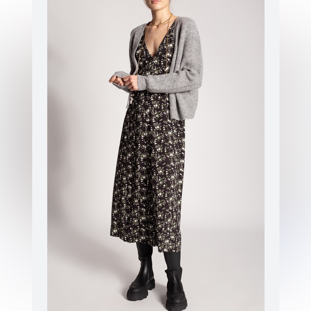 Ganni Floral Crepe Sleeveless Maxi Midi Dress Black White 36/ US 4